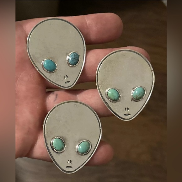 STERLING SILVER NATIVE AMERICAN SW TURQUOISE ALIEN HEAD ROSWELL 2” RING .925 - Picture 3 of 11